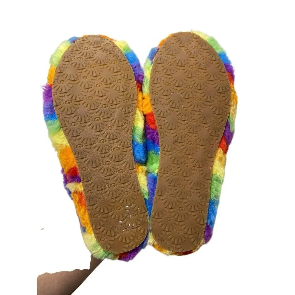 UGG Fluff Yeah Colorful Platform Strap Support Slippers Size 3 Furry